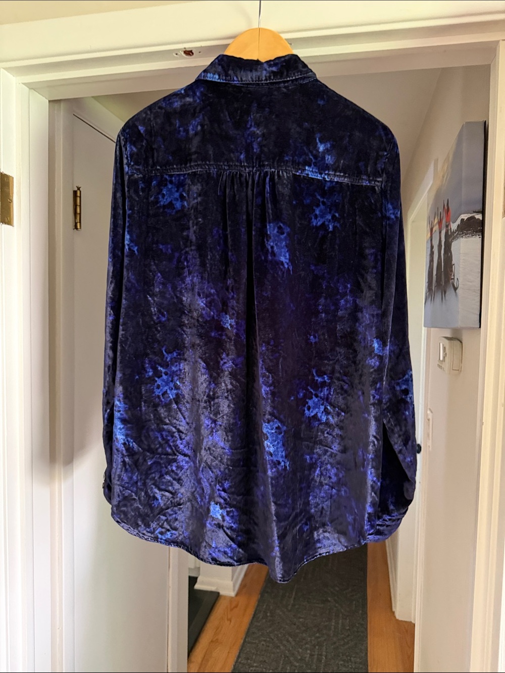 Pilcro Velvet Button-Up Shirt Jacket - Navy Blue - Picture 2 of 2
